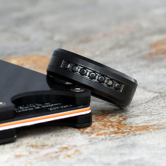 Black Men's Tungsten Wedding Band 7 Black Diamonds - Gaboni Jewelers