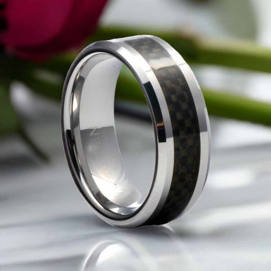 AMAN Tungsten Black Carbon Fiber Wedding Ring - Gaboni Jewelers