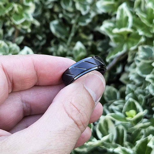 Black Tungsten Men's Wedding Ring Grooved - BALLER