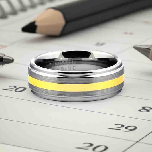 EGART Gun Metal Tungsten Carbide Men's Wedding Band w/ Gold Line - Gaboni Jewelers