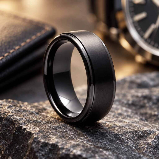 Etot Men's Matte Black Tungsten Wedding Band Ring 8mm Gaboni Jewelers