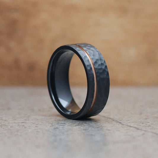 FAGART Hammered Wedding Band in Black Zirconium w/ Rose Gold