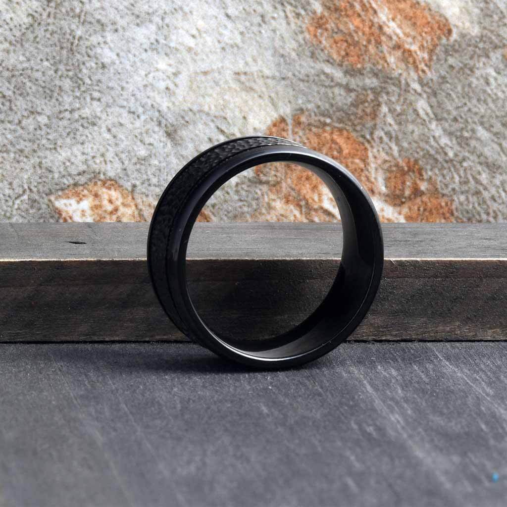 HYPOS Black Zirconium Mens Ring Hammered Wedding Band 03 - Gaboni Jewelers