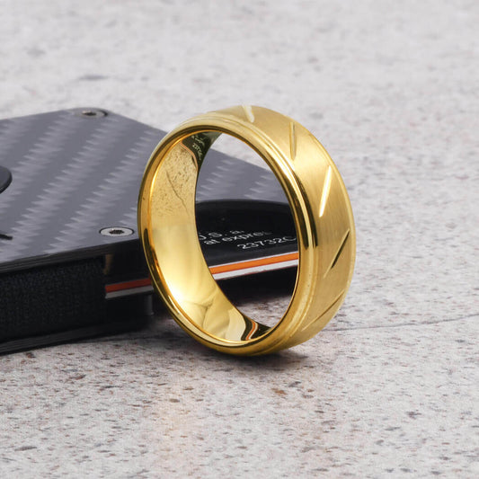 IKAR Tungsten Gold Grooved Wedding Band