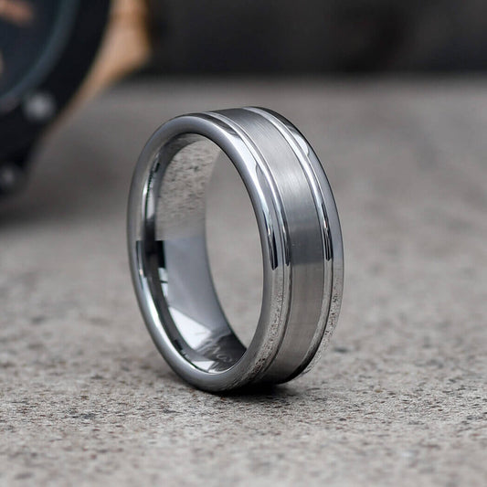 MARTEN Tungsten Carbide Wedding Band Grooved Matte