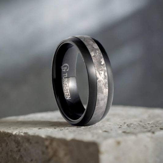 DUNE Black Tungsten Men's Wedding Band with Meteorite - Gaboni Jewelers