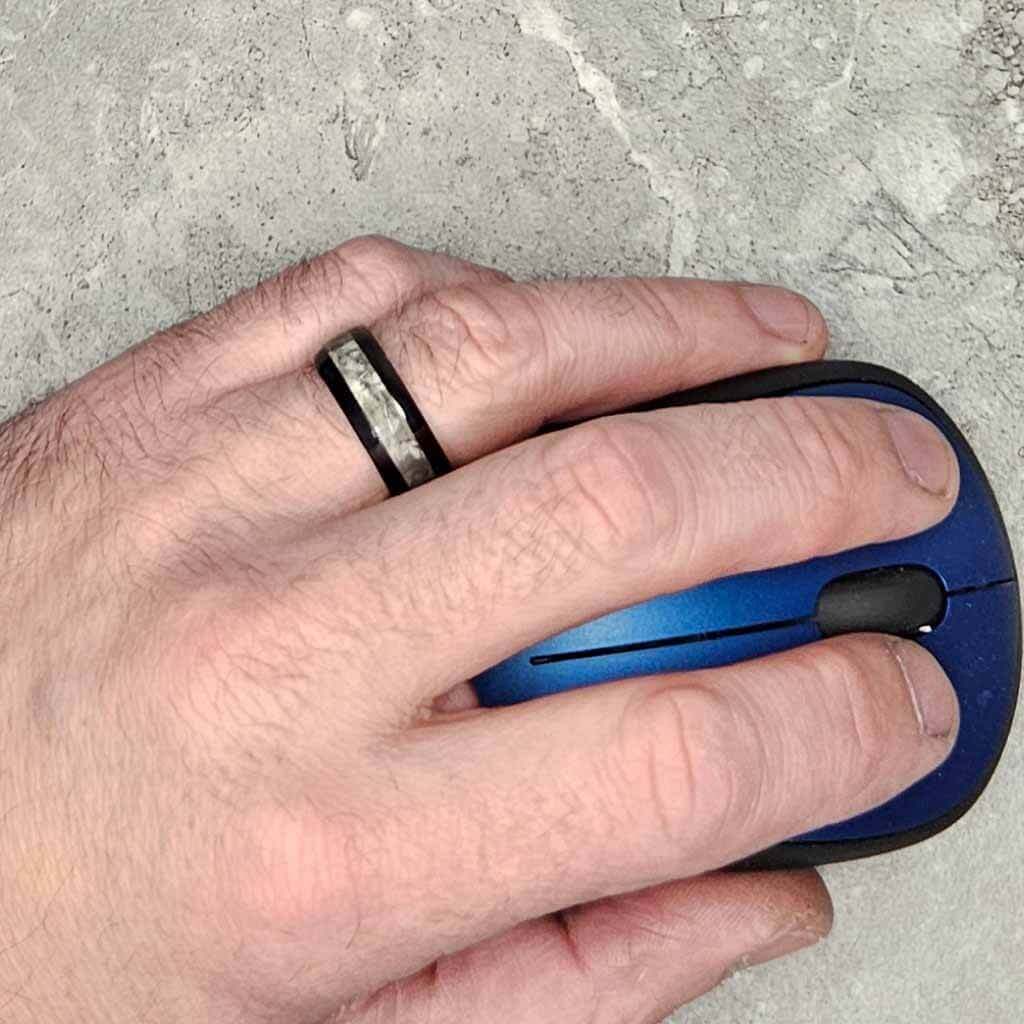 DUNE Black Tungsten Men's Wedding Band Ring with Meteorite - Gaboni Jewelers