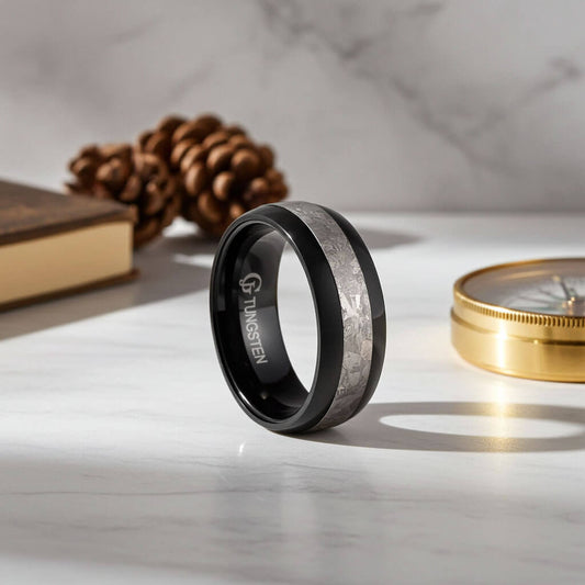 DUNE Black Tungsten Ring with Meteorite - Gaboni Jewelers