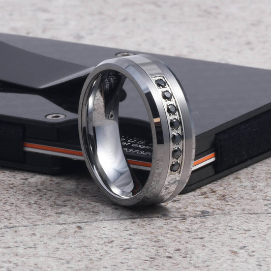 Tungsten Men's Black Diamond Wedding Ring - Gaboni Jewelers