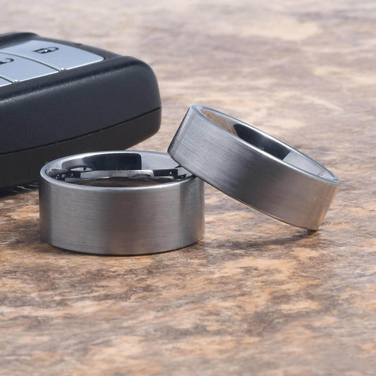 PIPES 10mm and 8mm Tungsten Carbide Ring Brushed Pipe Cut - Gaboni Jewelers