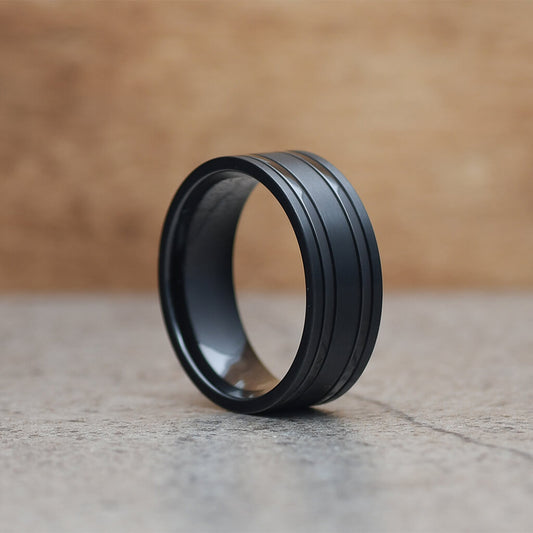SORIS Flat Brushed Wedding Band Black Zirconium 01 - Gaboni Jewelers