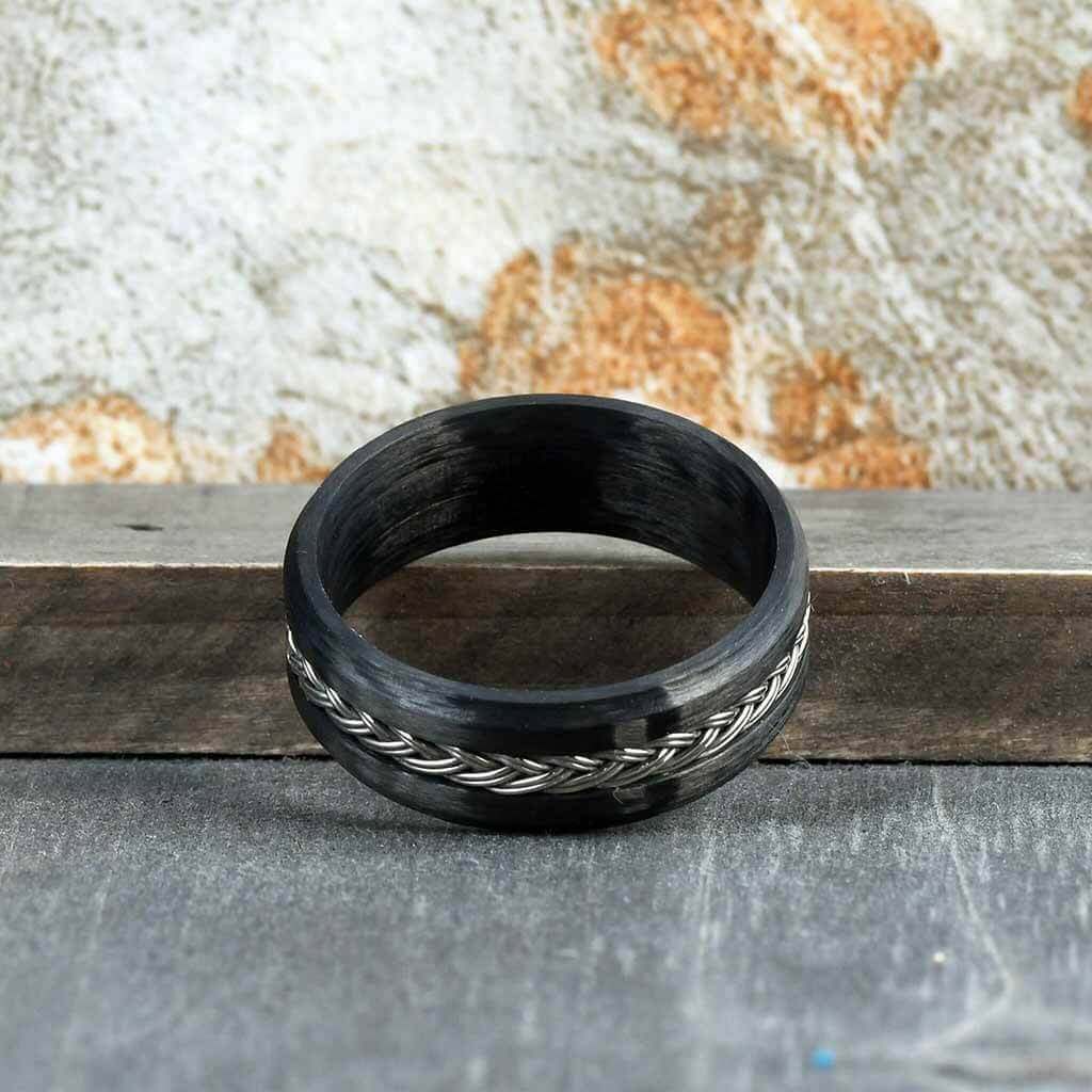 SPARK Mens Carbon Fiber Wedding Band with Steel Knot - Gaboni