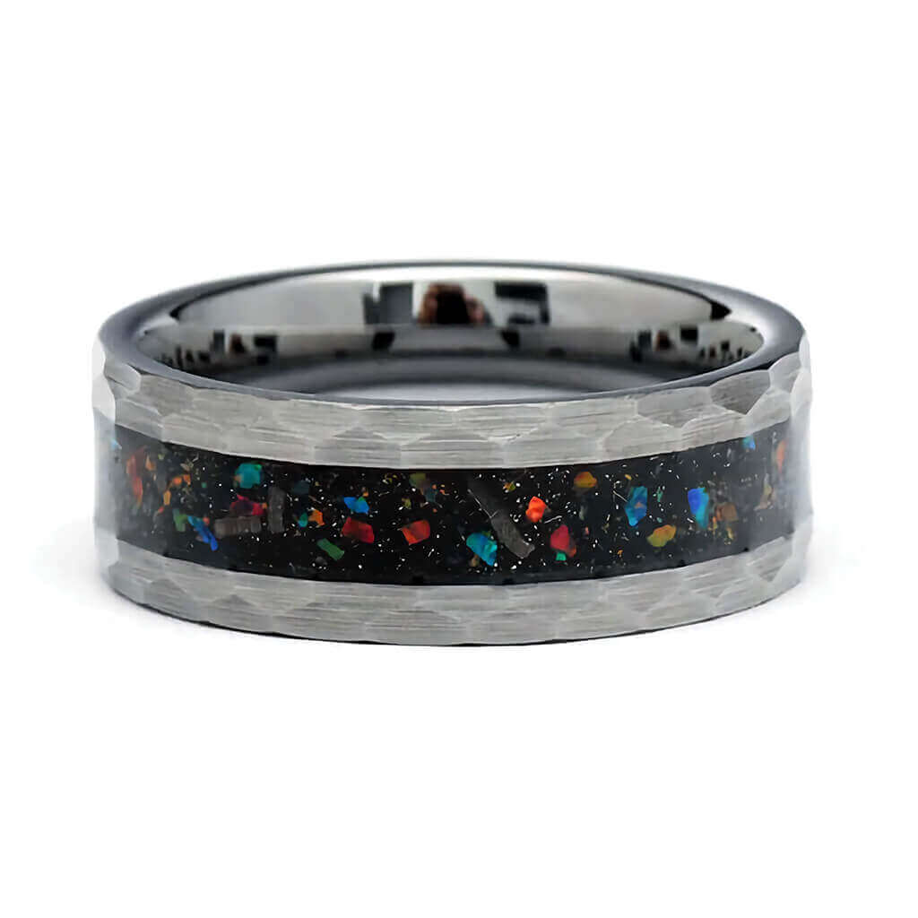 GOLEN Tungsten Carbide Wedding Ring w/ Galaxy Opal - Gaboni Jewelers