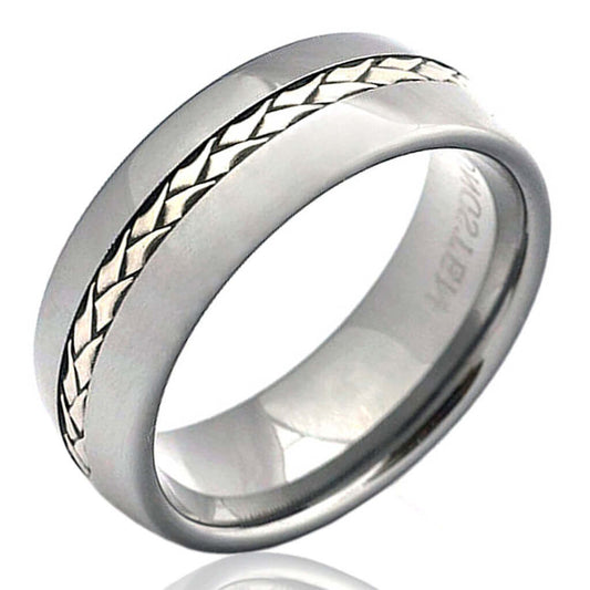 ROCK Tungsten Carbide Wedding Band Silver Inlay