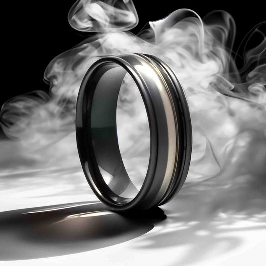 ARTAS Mens Silver and Black Wedding Band in Zirconium