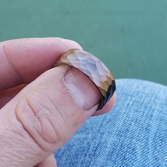 QBAS Brown Tungsten Men's Wedding Ring Hammered