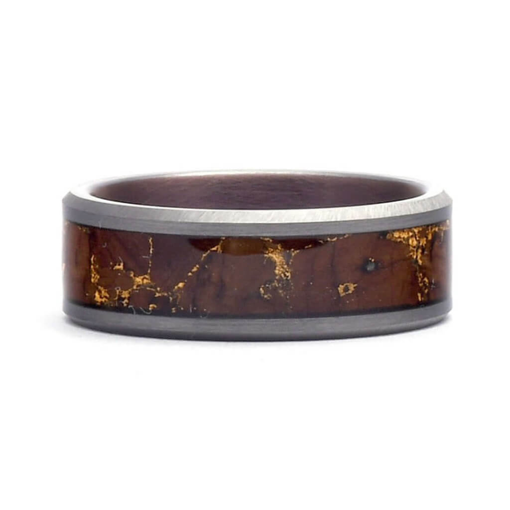 CESAR Wooden Men's Wedding Rings in Tungsten with Gold Veined B - Gaboni Jewelers