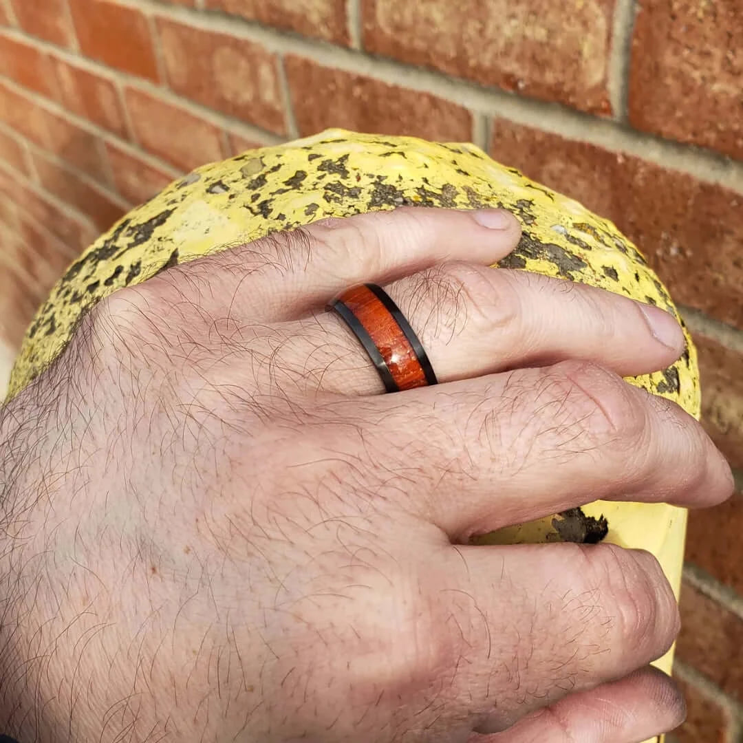 Black Zirconium / Wood Men's Wedding Band 8mm Domed - KERTOS