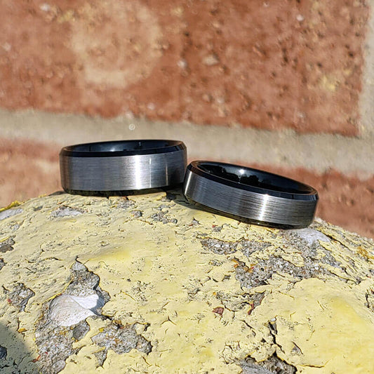 MAT Men's Wedding Ring in Tungsten with Black Bevels