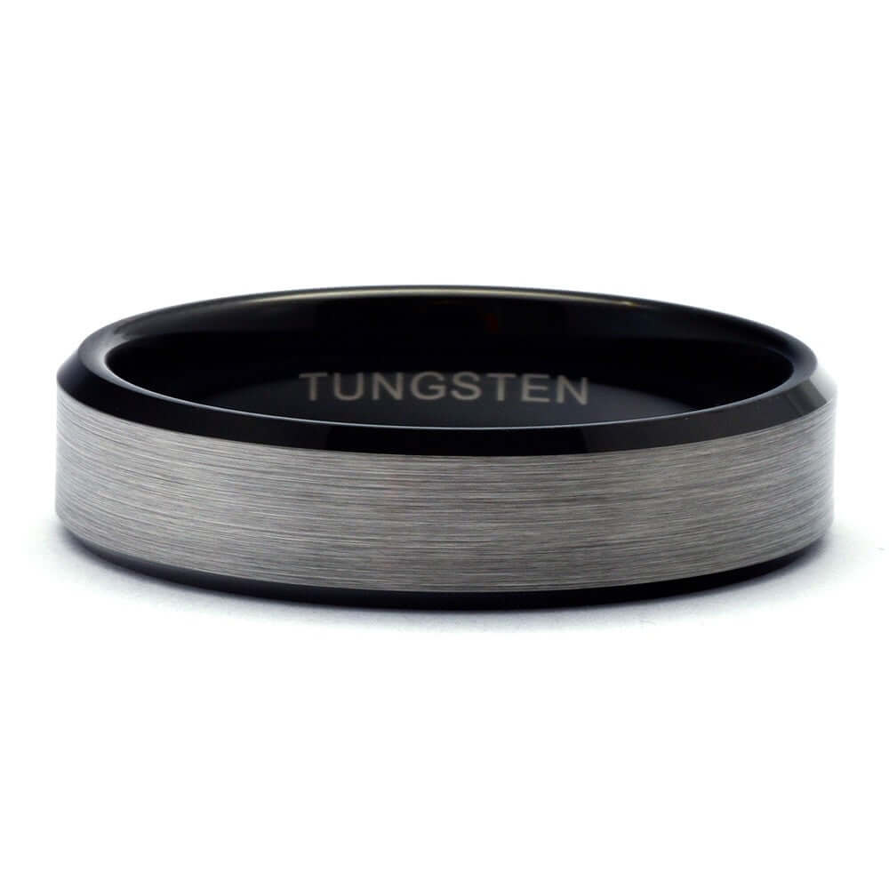 MAT Men's Wedding Ring in Tungsten with Black Bevels