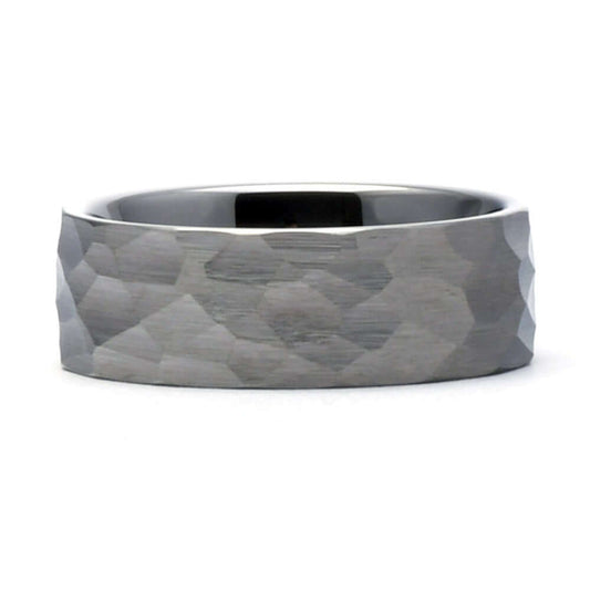 ATLAS Tungsten Silver Ring for Men Hammered 8mm-a Gaboni Jewelers