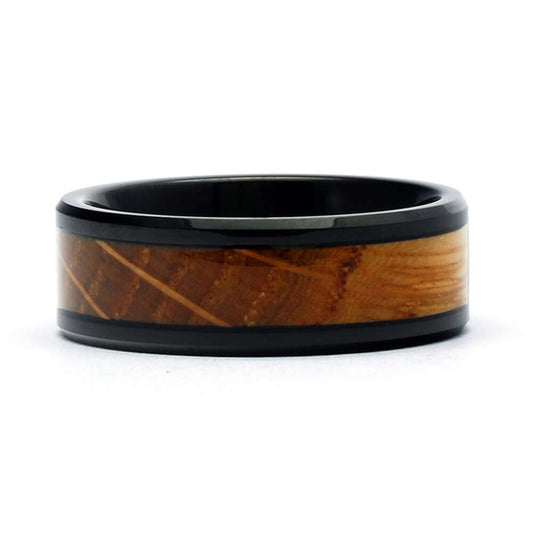 MB Mens Wedding Band Tungsten with Whiskey Barrel Wood - Gaboni Jewelers