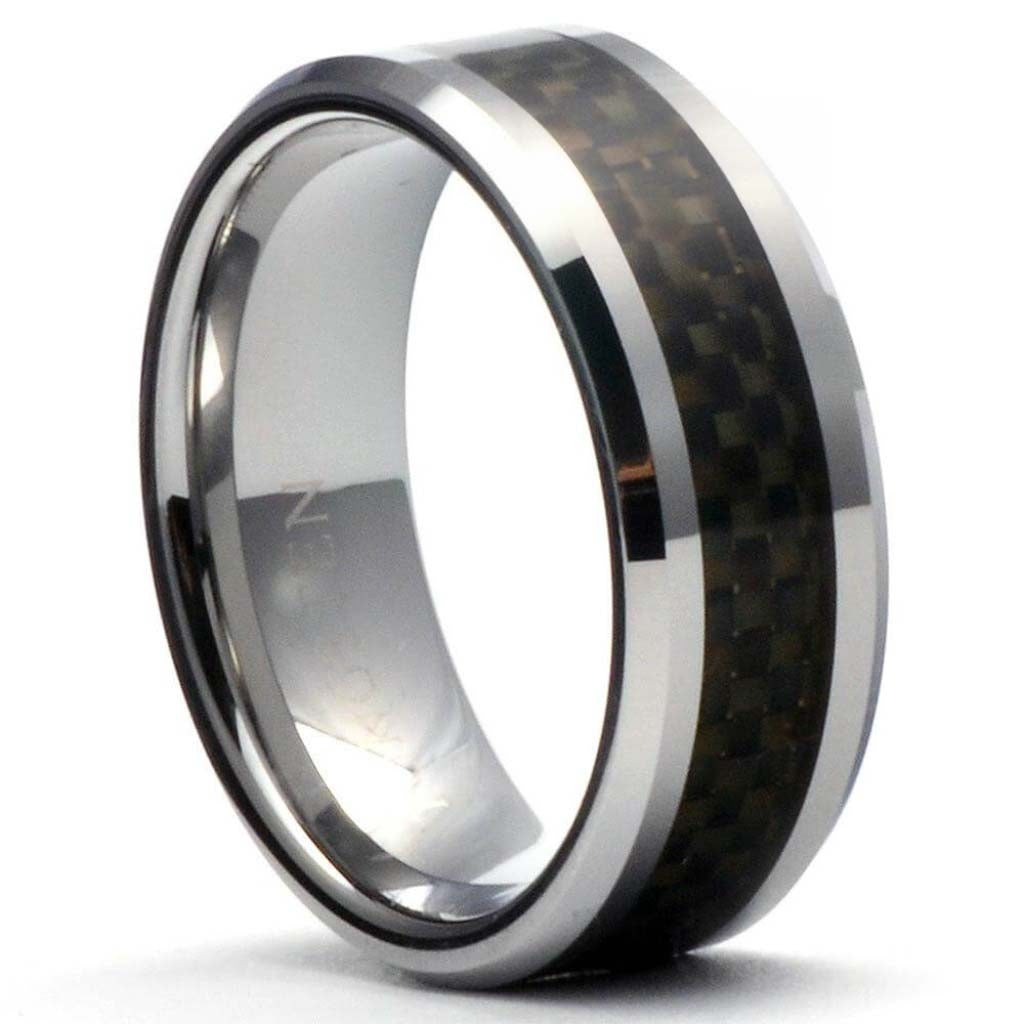 Tungsten Black Carbon Fiber Inlay Ring 8mm Tungsten Ring
