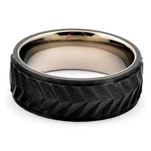 BORET Fashion Men's Wedding Band Step Edges Forged Carbon Ring - Gaboni Jewelers