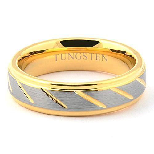 GOLDEX 6mm Tungsten Wedding Ring Brushed Channels Gold Color - Gaboni Jewelers