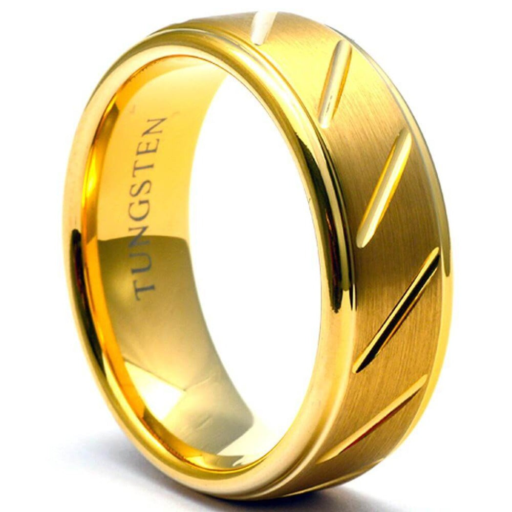IKAR Tungsten Gold Grooved Wedding Band 6 & 8mm
