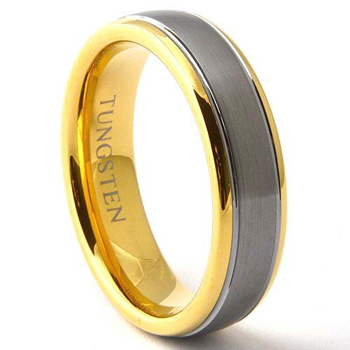 KROMIC Tungsten Carbide Wedding Band Brushed Center Ring Gold Tone - Gaboni Jewelers