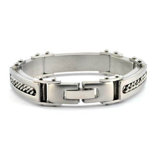 Men's Bracelet Stainless Steel with Cable Insert - 8.5" - Gaboni Jewelers