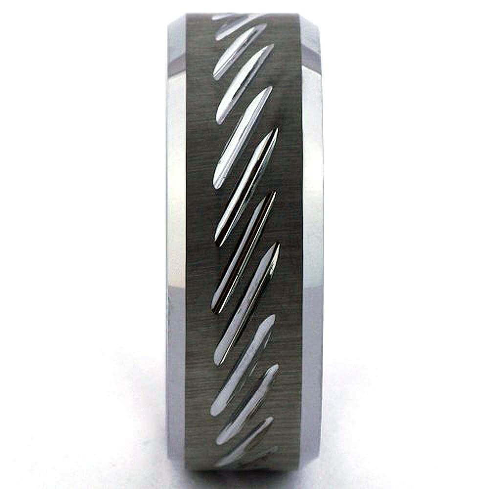 ROTAR Matte Tungsten Wedding Ring Diagonal Grooved & Beveled - Gaboni Jewelers