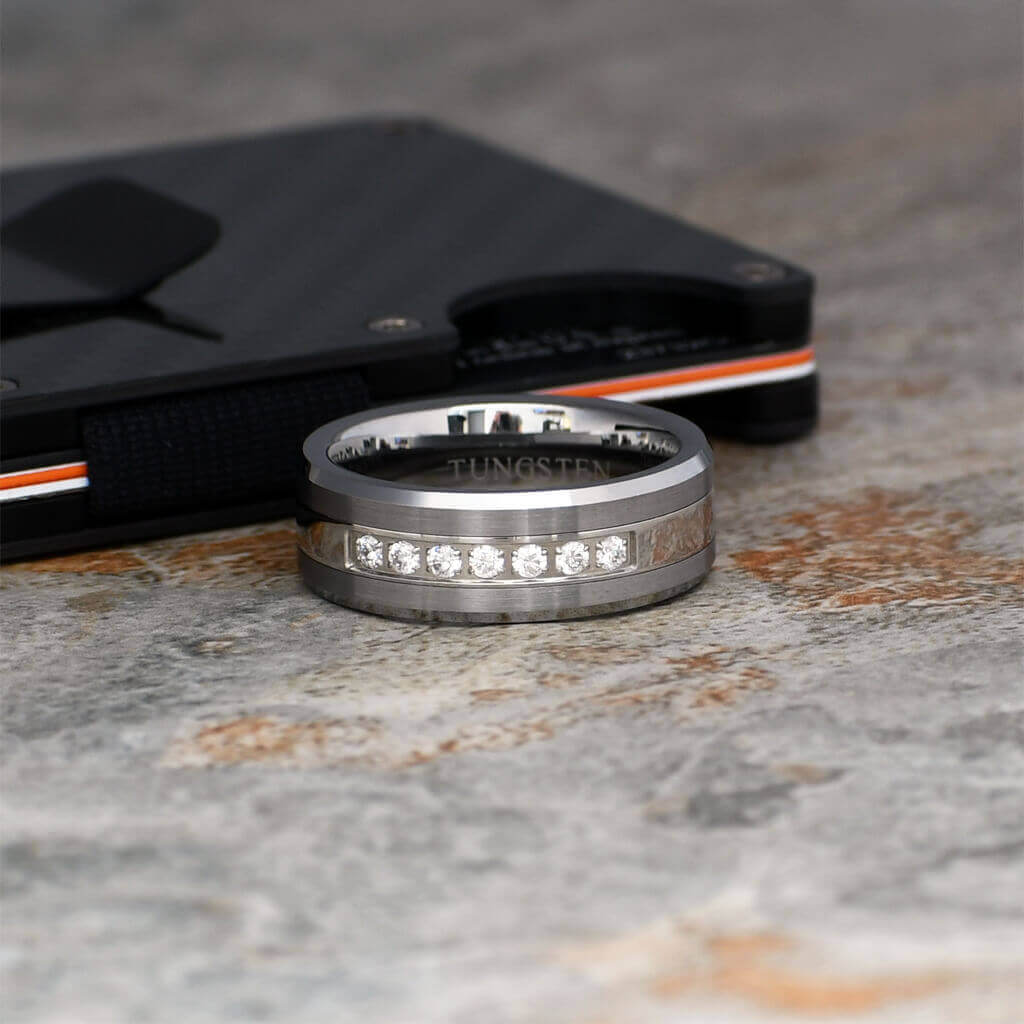 JANX Brushed Tungsten Ring Mens Wedding Band Diamond