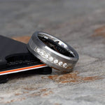 Brushed Tungsten Ring Mens Wedding Band Diamond - Gaboni Jewelers