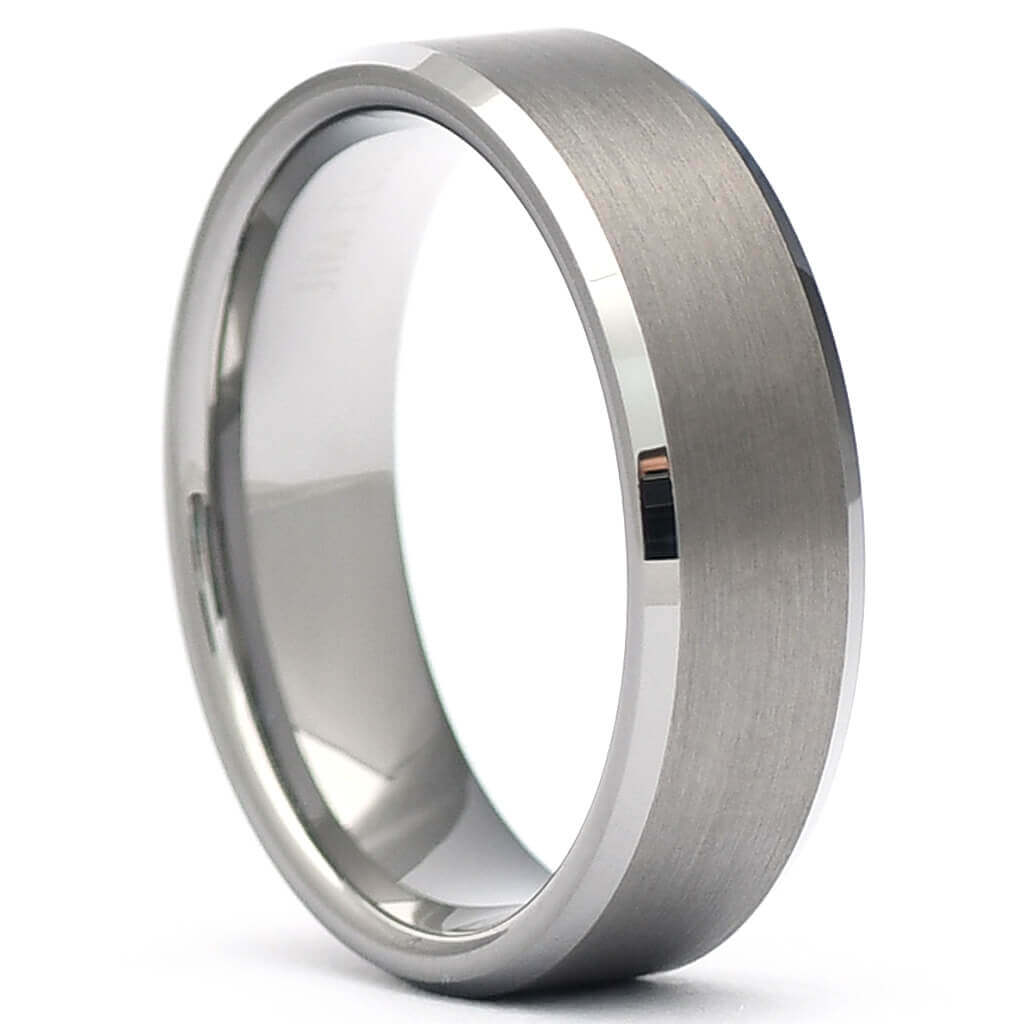 Tungsten Carbide Wedding Ring Beveled Edges Brushed -ZALTOR