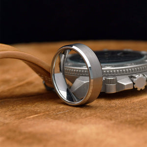 7mm Tungsten Carbide Wedding Ring Beveled Edges Brushed - Gaboni Jewelers