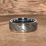 ARTOIS 8mm Brushed Diamond Cut Grooved Tungsten Wedding Band