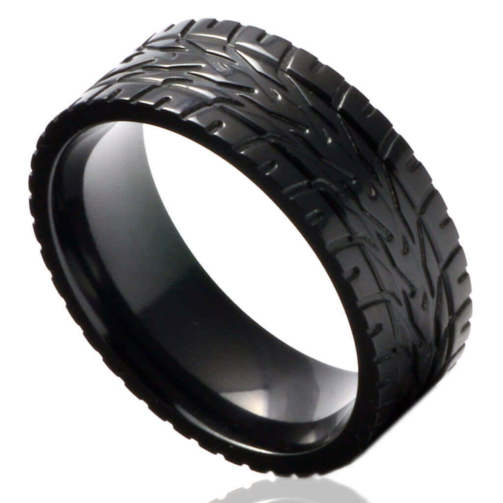  Men's Wedding Band Black Zirconium Supercar Tire Tread FERRA - Gaboni Jewelers