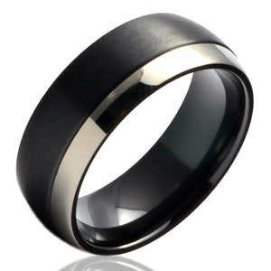 Black Zirconium Offset Men's Wedding Band Dome GATA - Gaboni Jewelers