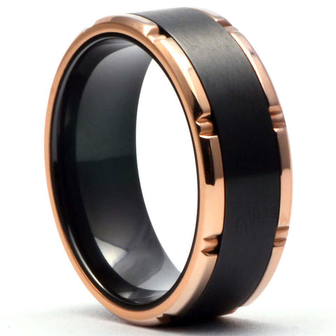 Men's Black Wedding Ring | Black Zirconium | Tree Bark Finish - TCR