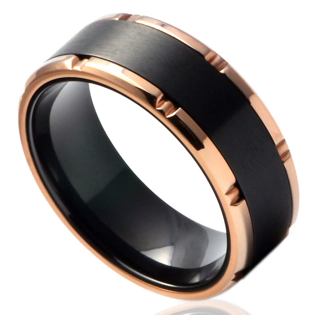 Rose-Gold Wedding Ring in Black Zirconium MUSK - Gaboni Jewelers