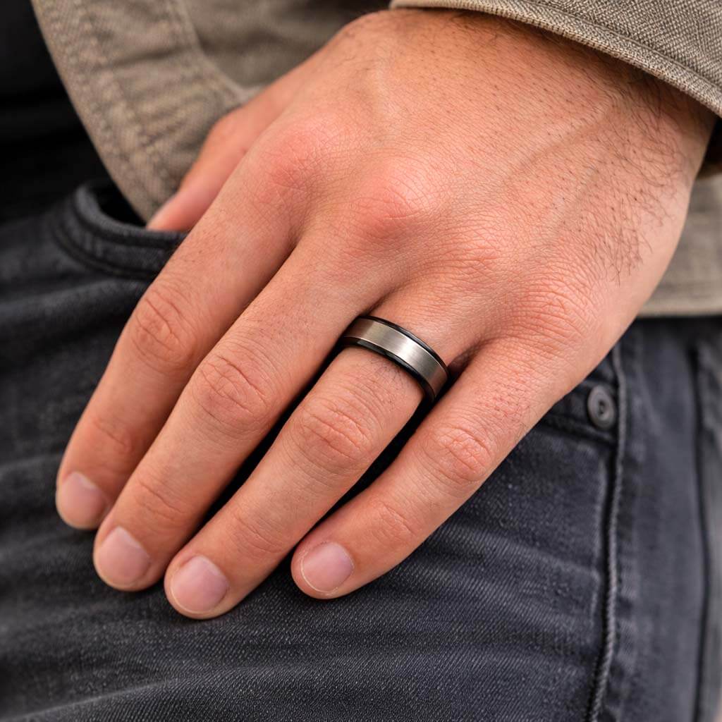 ATOR Black Tungsten Ring Brished Center