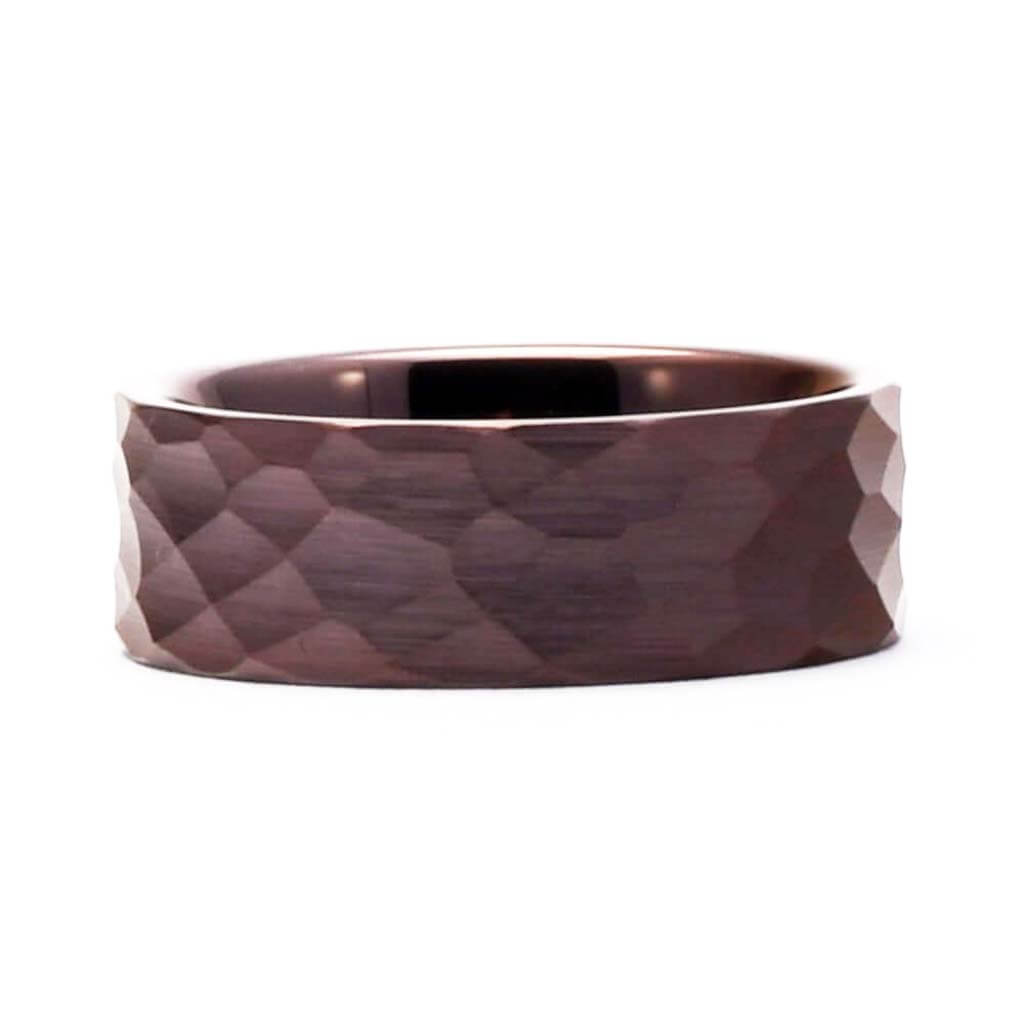 Brown Hammered Tungsten Ring for Men 8mm QBAS