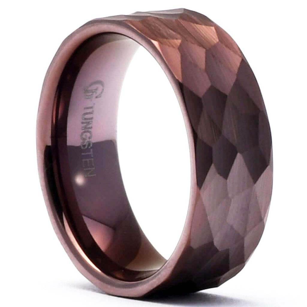 Brown Hammered Tungsten Wedding Band for Men 8mm QBAS
