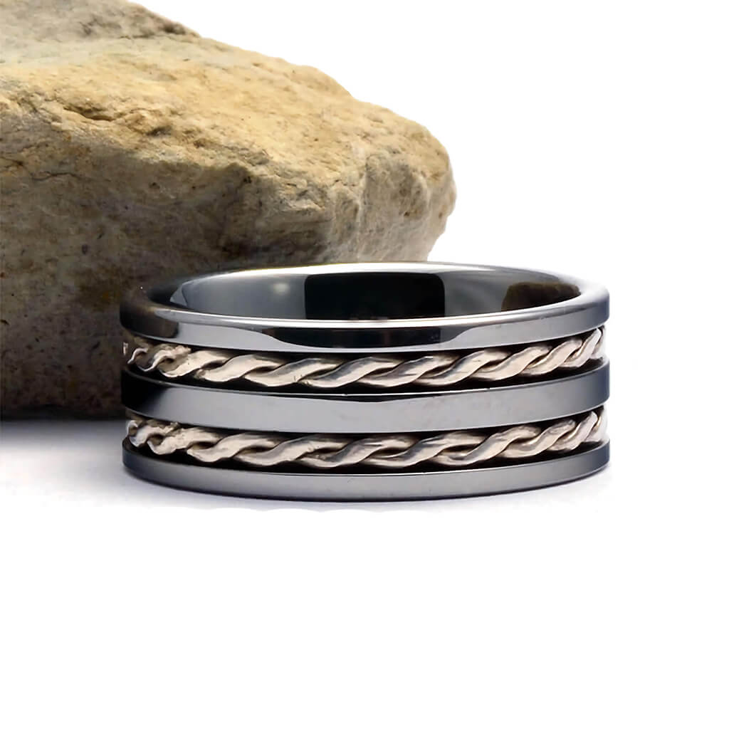 Erton Tungsten Wedding Ring Double 925 Silver Knot 9mm - Gaboni Jewelers