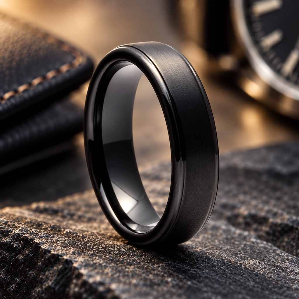 Etot Men's Matte Black Tungsten Wedding Band Ring 6mm Gaboni Jewelers