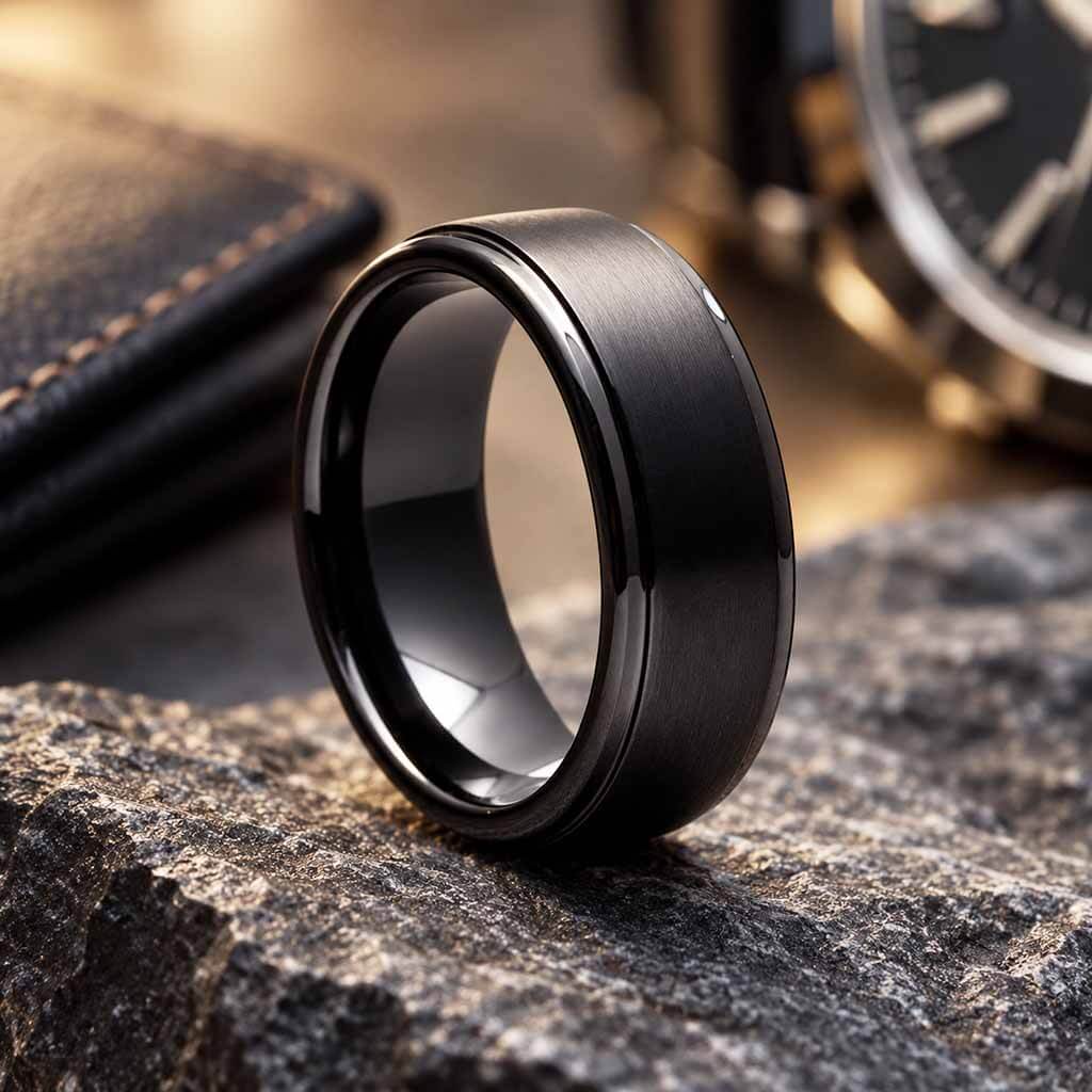 Etot Men's Matte Black Tungsten Wedding Band Ring 8mm Gaboni Jewelers