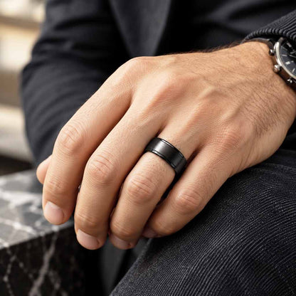 Etot Men's Matte Black Tungsten Wedding Band Ring Hand Gaboni Jewelers