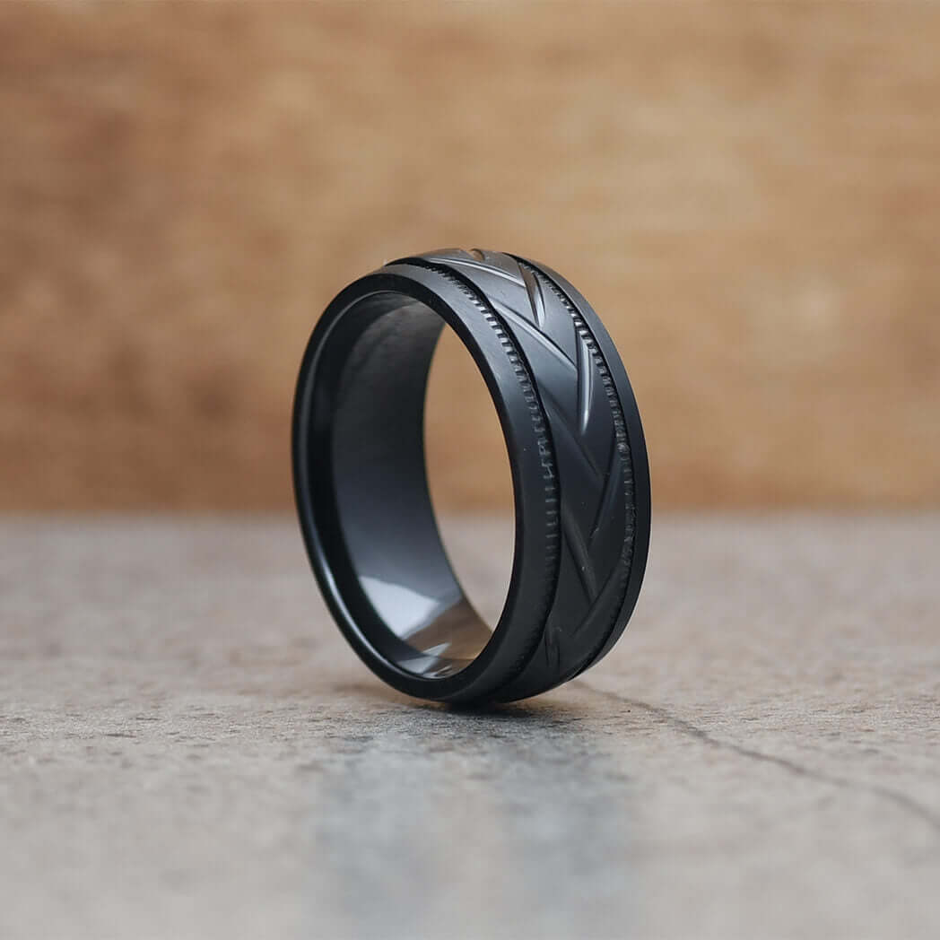 GATTARD Zirconium Men's Black Ring Woven Design